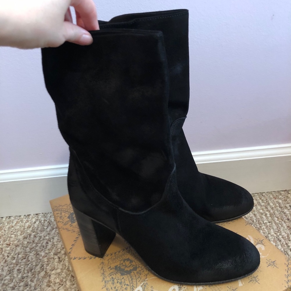 Free People Dakota Black Slouchy Suede Heel Boot - Picture 3 of 16